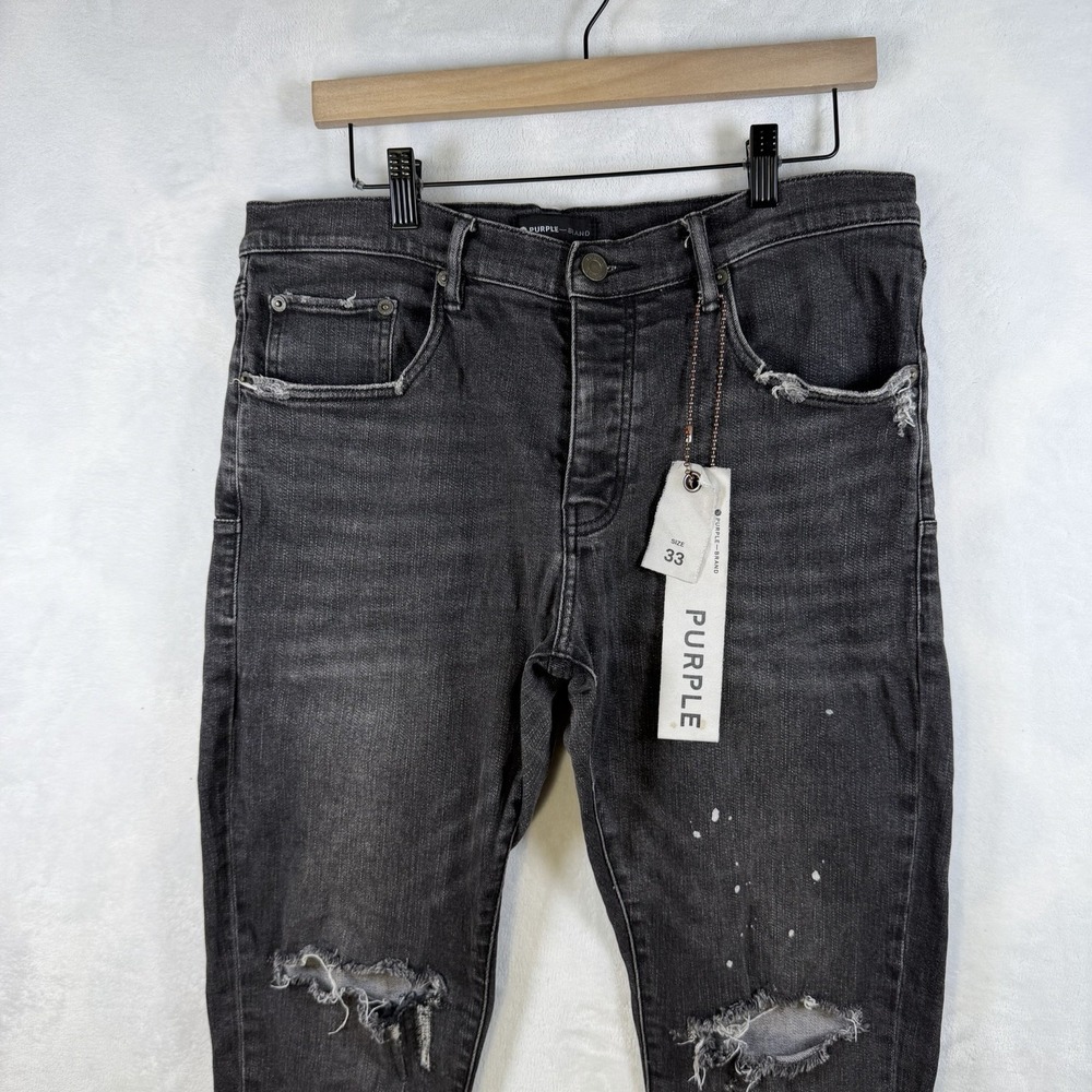 Purple Brand P001 Grey Knee Slit Slim Fit Jeans Mens 33